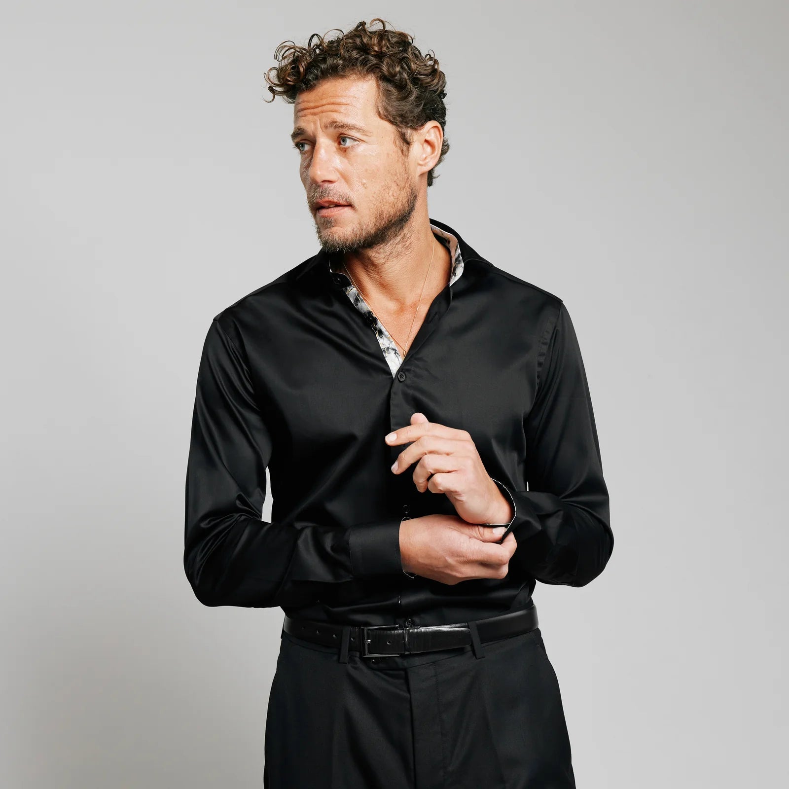 Black on black mens dress shirt online