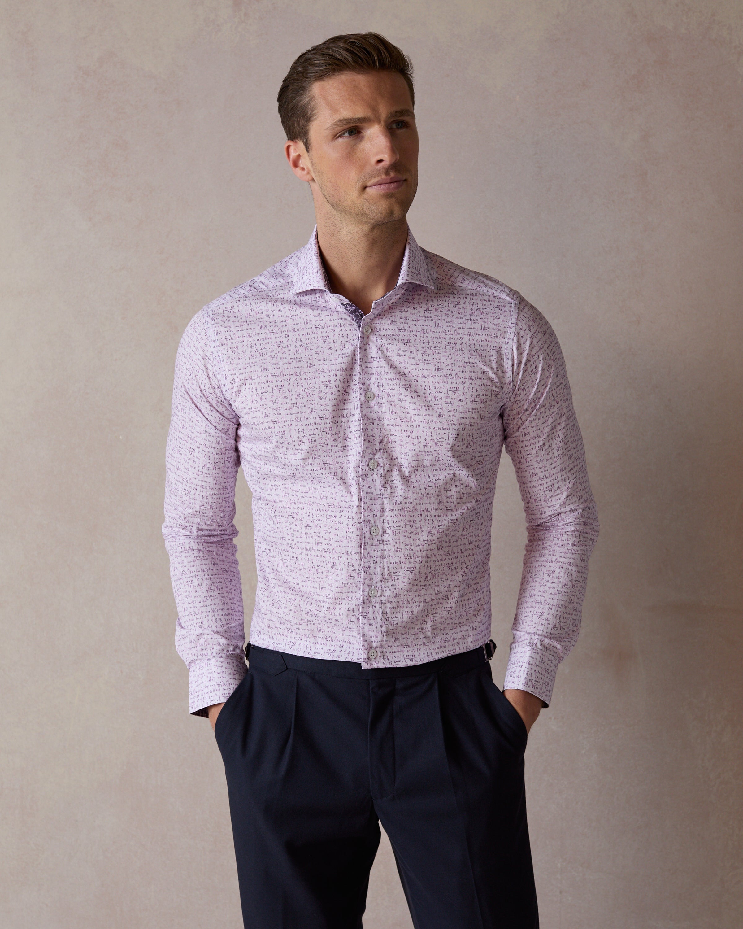 Model in a Pink Mathematician Shirt (Front View)