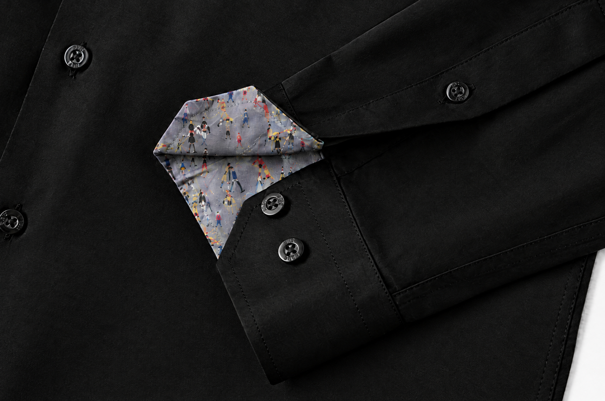 Black Sateen shirt with Lowry Accents mitred cuff with accent lining