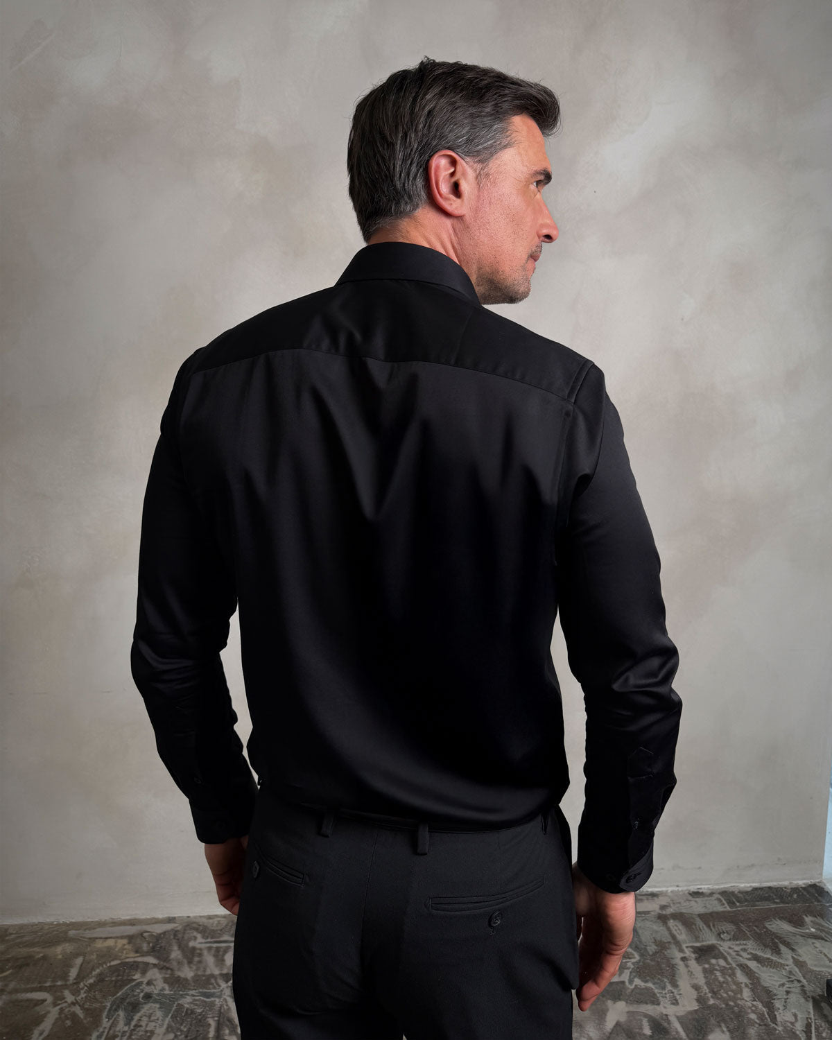 Black Sateen Shirt with Name of the Rose Accents - Blake Mill