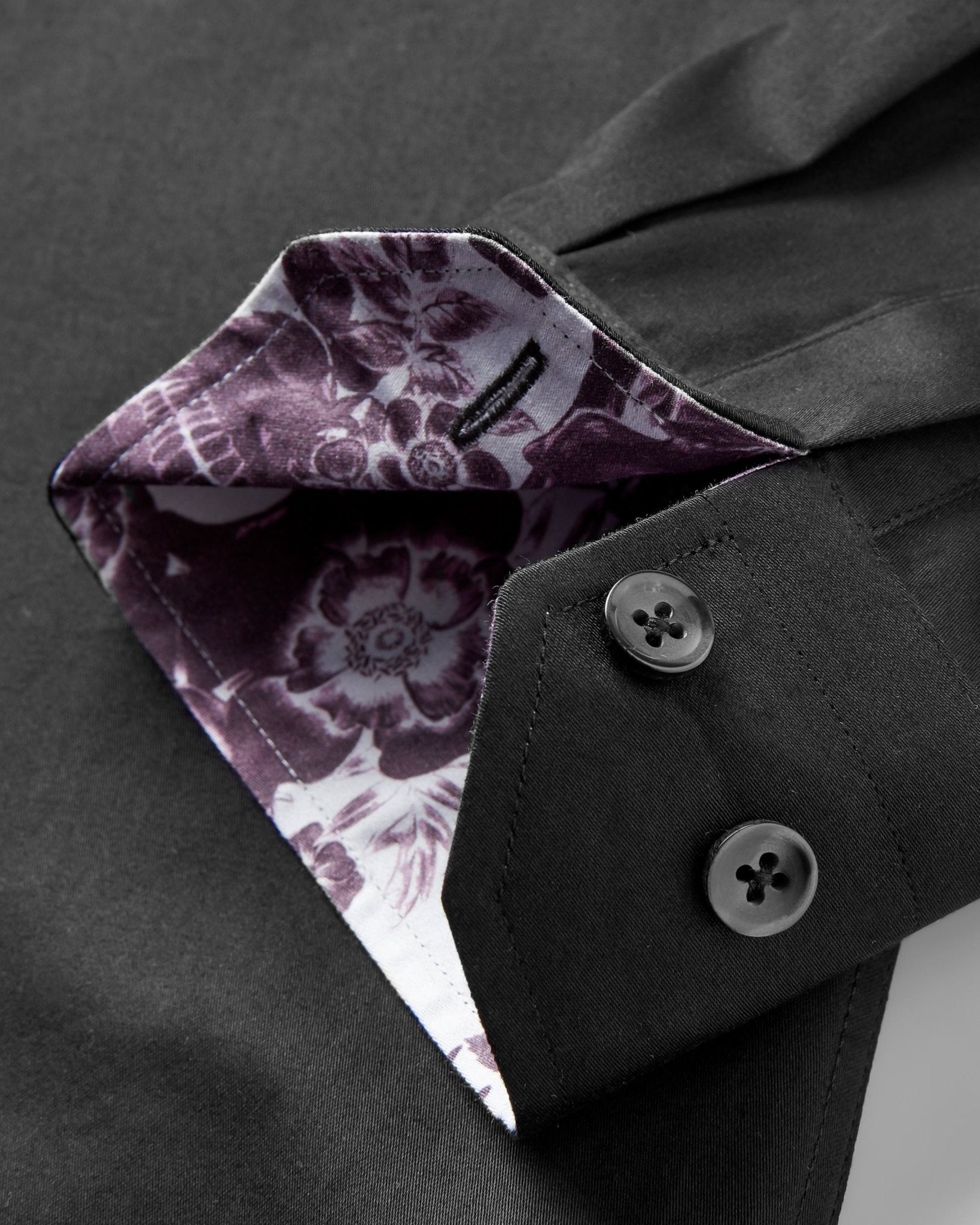 Black Sateen Shirt with Plum Skulls 'n Roses Accent - Blake Mill