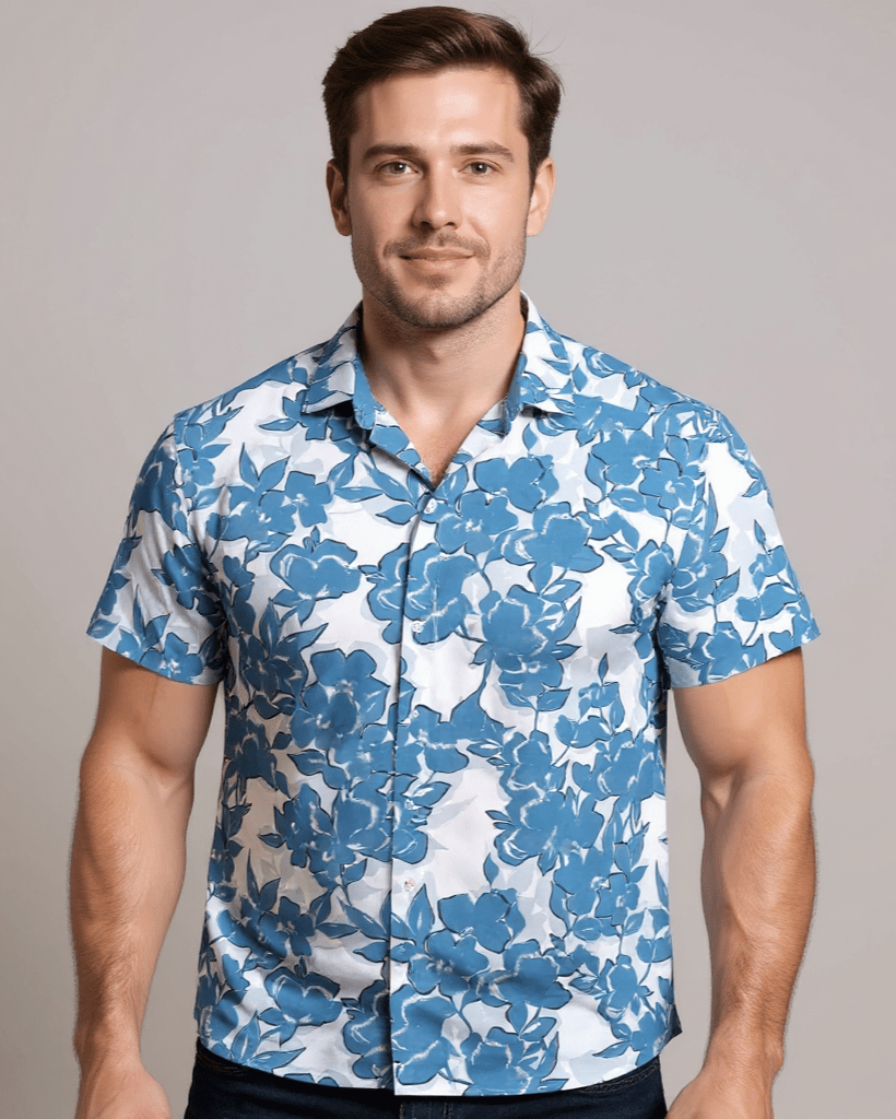 Blue Bloom Open Collar Shirt - Blake Mill