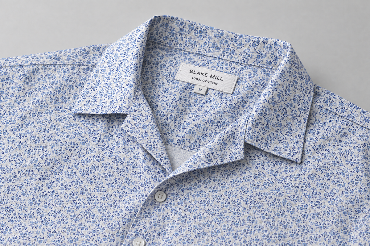 Blue Botanic Geo Open Collar shirt collar detail
