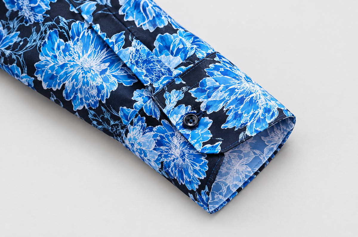 The Blue Camellia Shirt mitred cuff detail