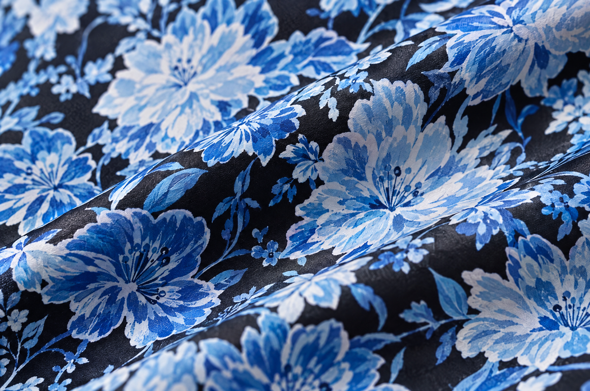 The Blue Camellia Short Sleeve shirt cotton sateen fabric detail