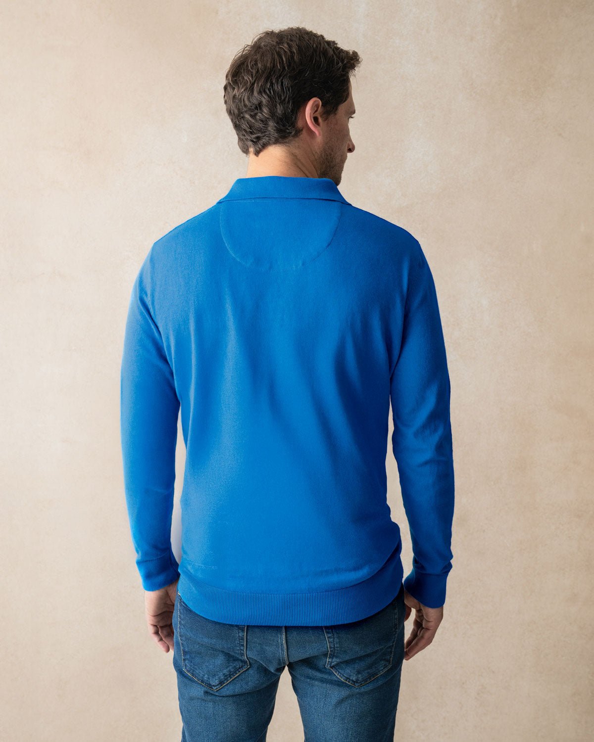 Blue Knit Polo with Blossom Accents - Blake Mill