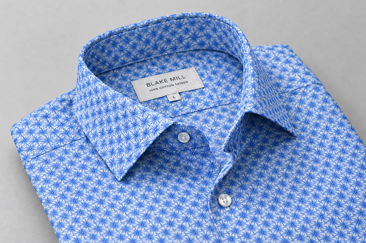 Blue Wavy Geo shirt collar detail
