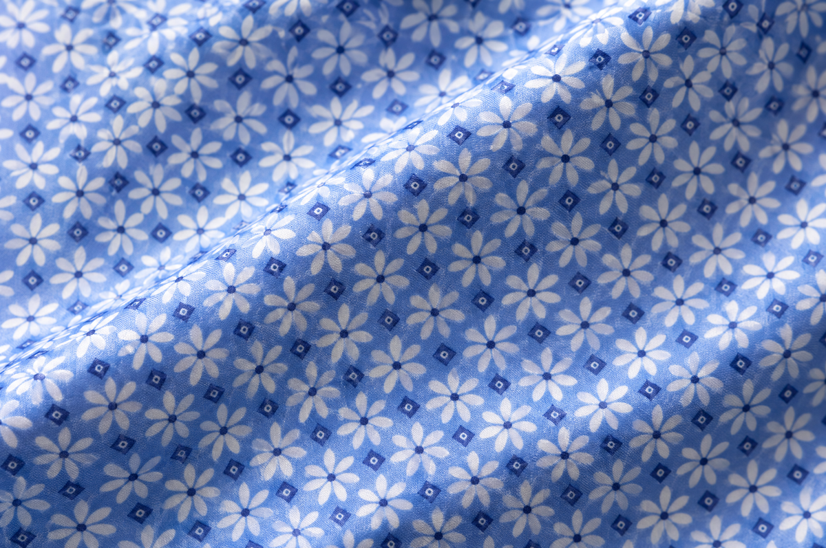 Blue Wavy Geo shirt cotton sateen fabric detail