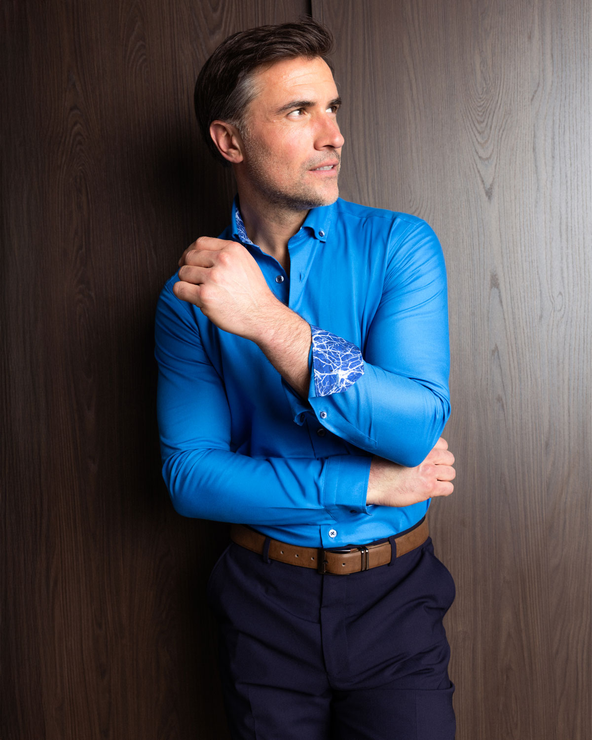 Cobalt Blue Oxford with Mind Maps Accents Button-Down Shirt