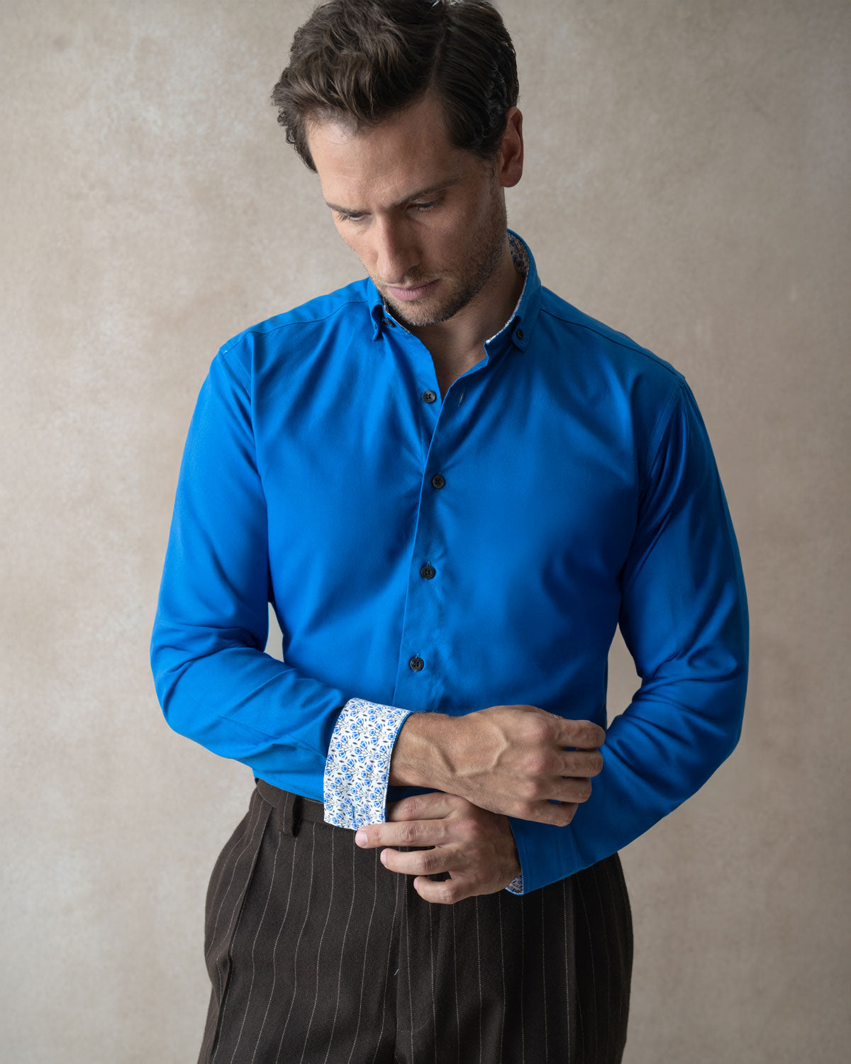 Bright Blue Oxford Button-Down with Botanic Floral Accents