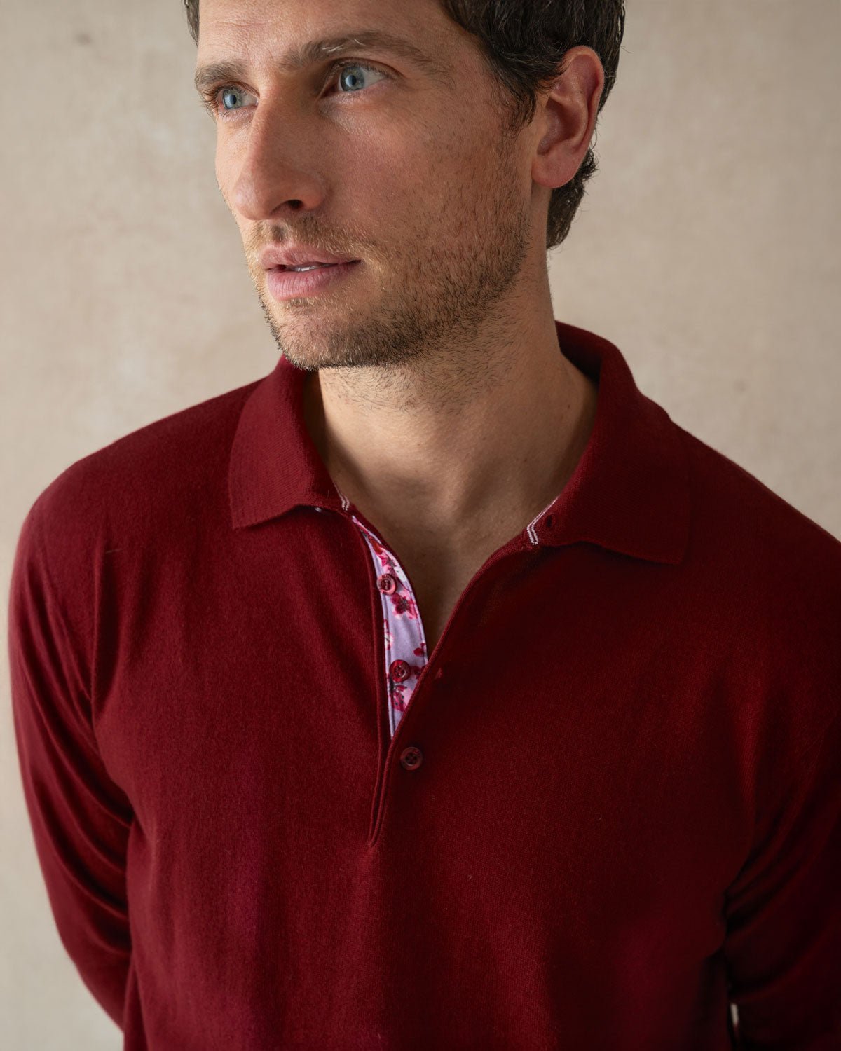 Burgundy Knit Polo with Sakura Tree Accents - Blake Mill