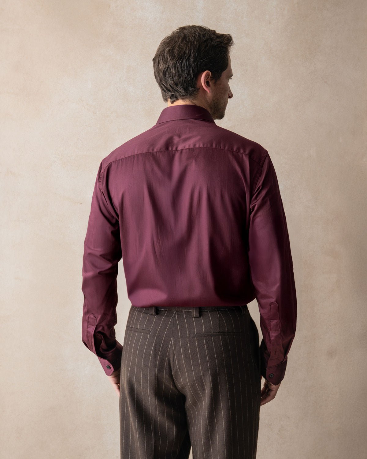 Burgundy Sateen Shirt with Roses Accents - Blake Mill