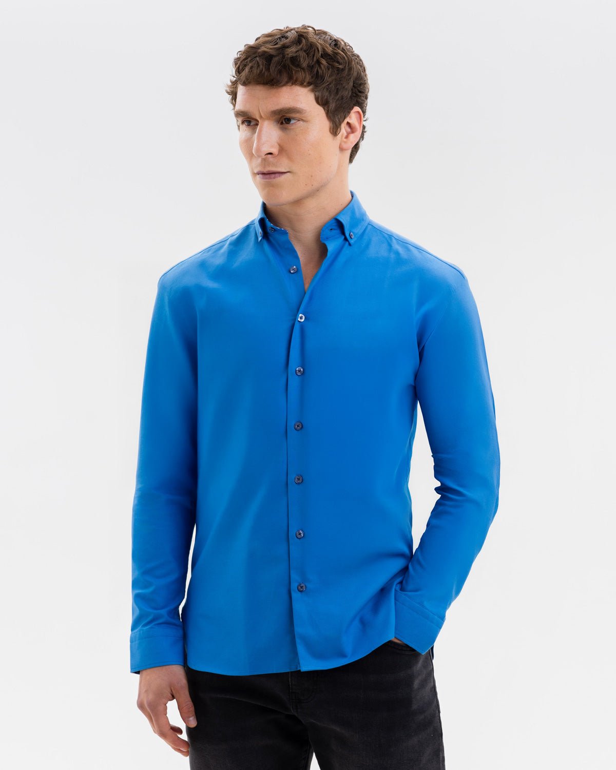 Cobalt Blue Oxford with Mind Maps Accents Button - Down Shirt - Blake Mill