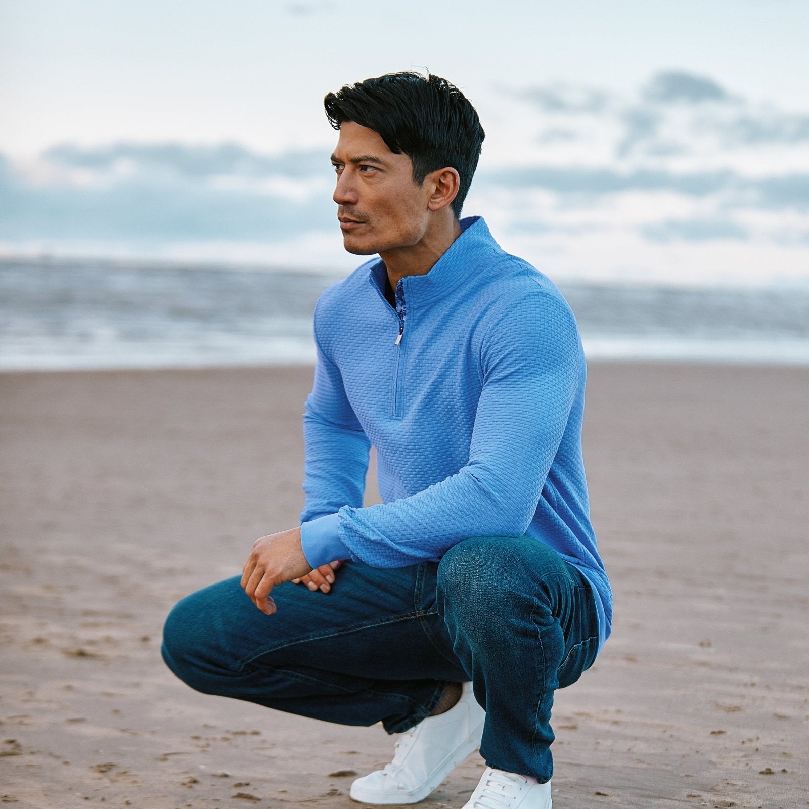 Cornflower with Blossom Quarter Zip Jersey - Blake Mill