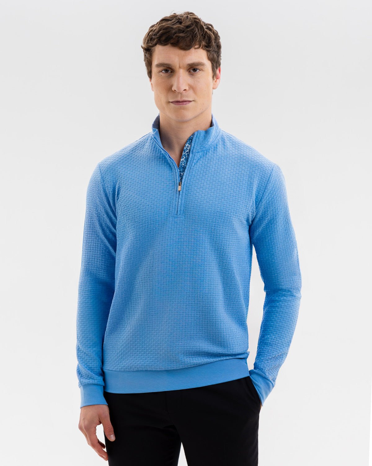 Cornflower with Blossom Quarter Zip Jersey - Blake Mill