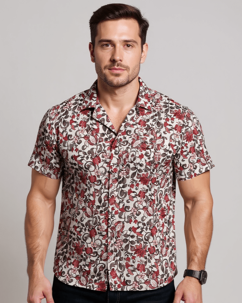 Crimson Vine Open Collar Shirt - Blake Mill