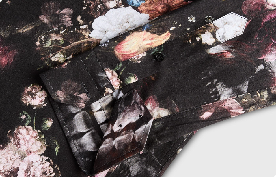 Dark Bloom Shirt cuff with a contrasting patterned lining