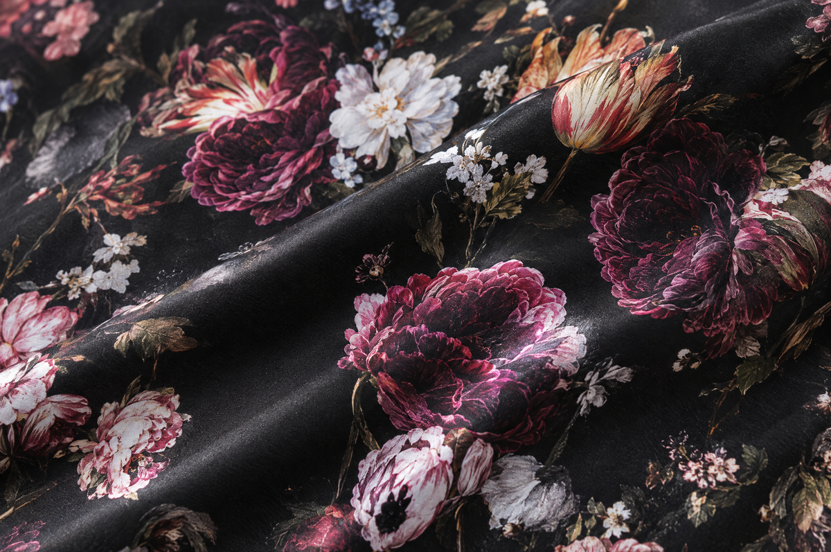 Dark Bloom Short Sleeve shirt cotton sateen fabric detail