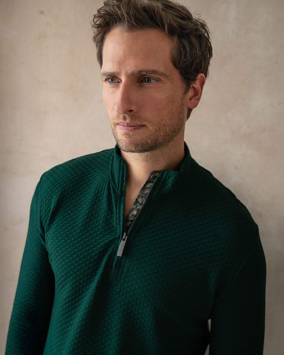 Dark Green Quarter Zip Jersey with Paisley Accents - Blake Mill