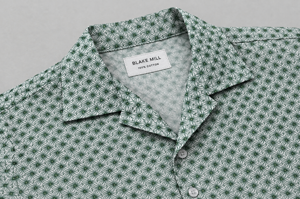 Emerald Wavy Geo Open Collar shirt collar detail