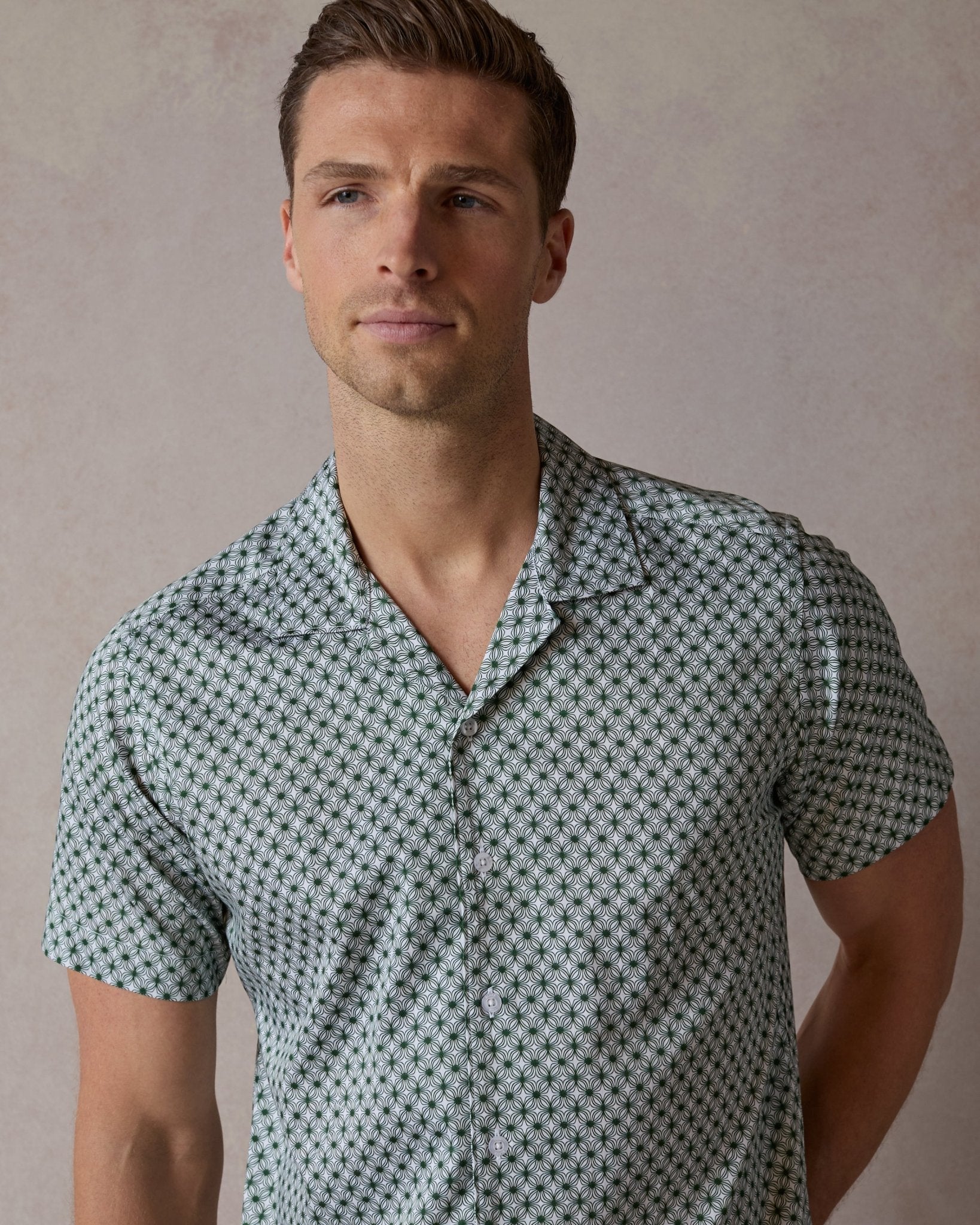 Emerald Wavy Geo Open Collar Shirt - Blake Mill