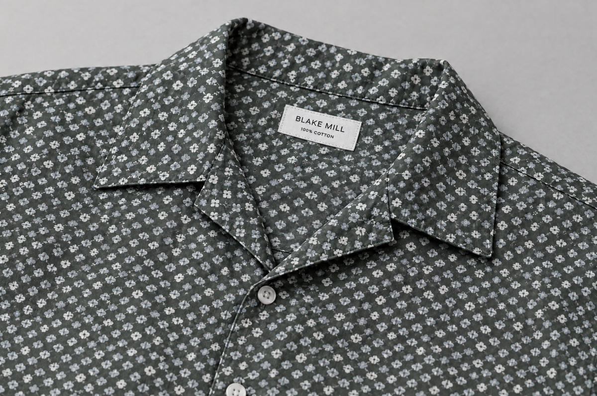 Green Botanic Geo Open Collar shirt collar detail