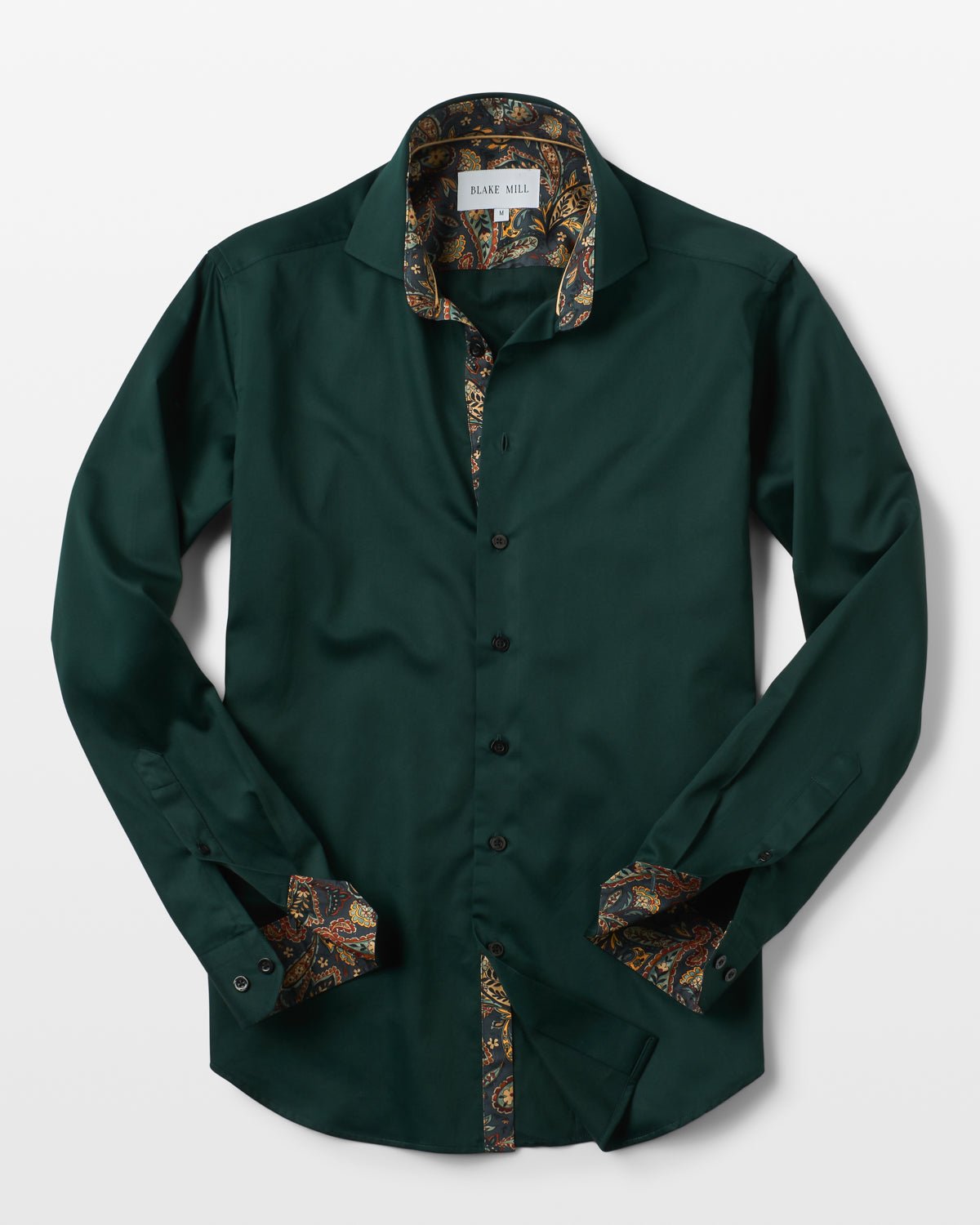 Green Sateen Shirt with Paisley Accents - Blake Mill