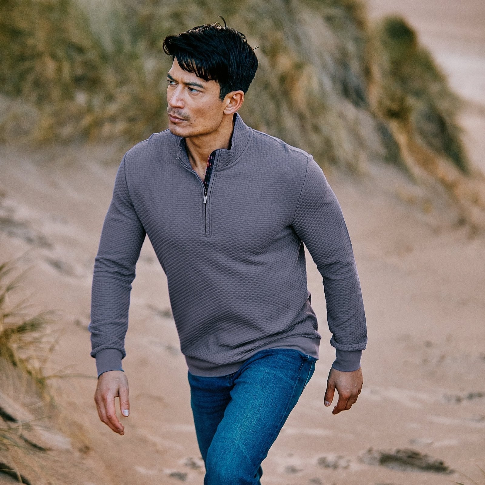 Grey with Tartan Quarter Zip Jersey - Blake Mill