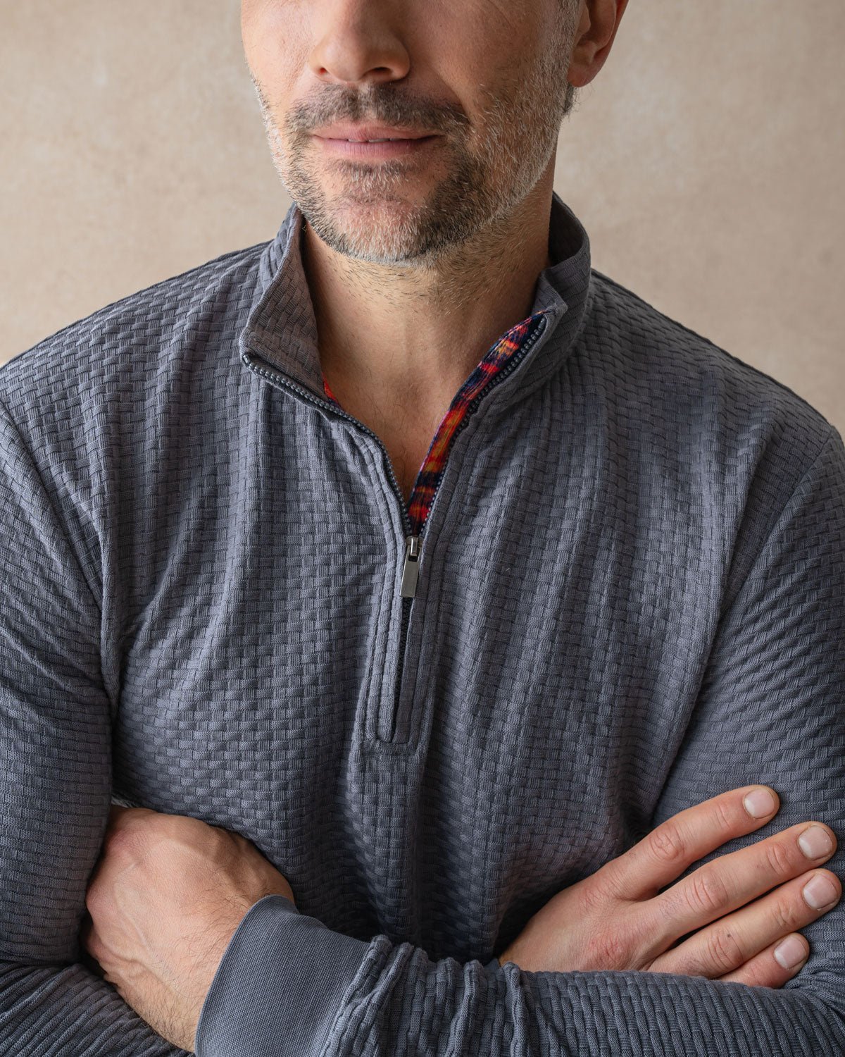 Grey with Tartan Quarter Zip Jersey - Blake Mill