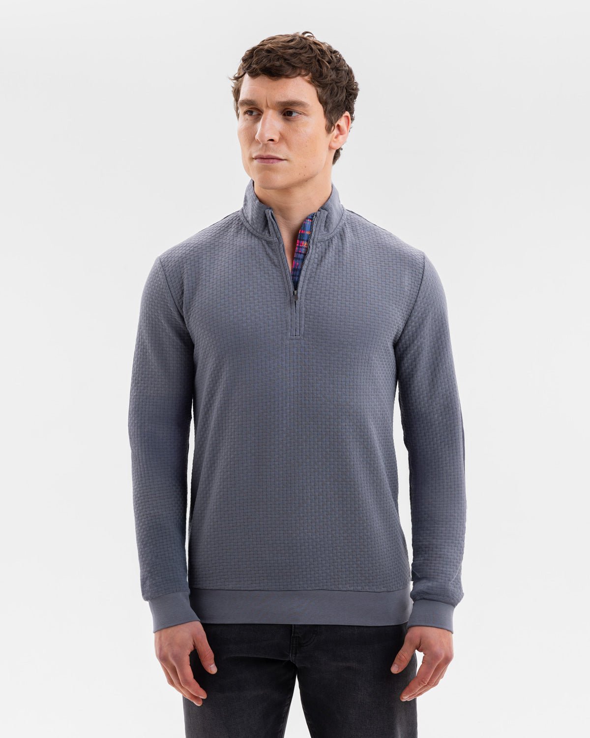 Grey with Tartan Quarter Zip Jersey - Blake Mill