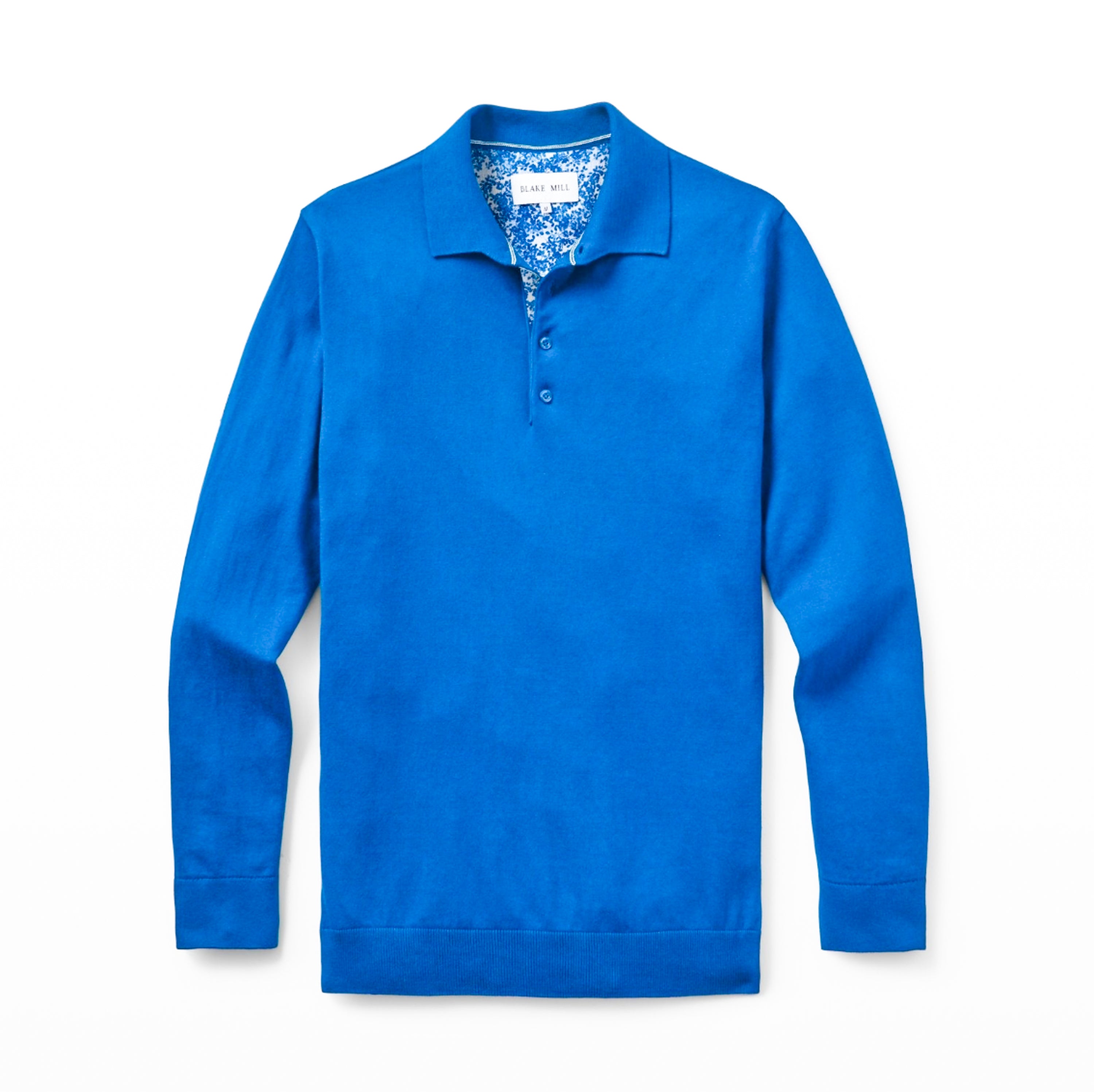 Blue Knit Polo with Blossom Accents