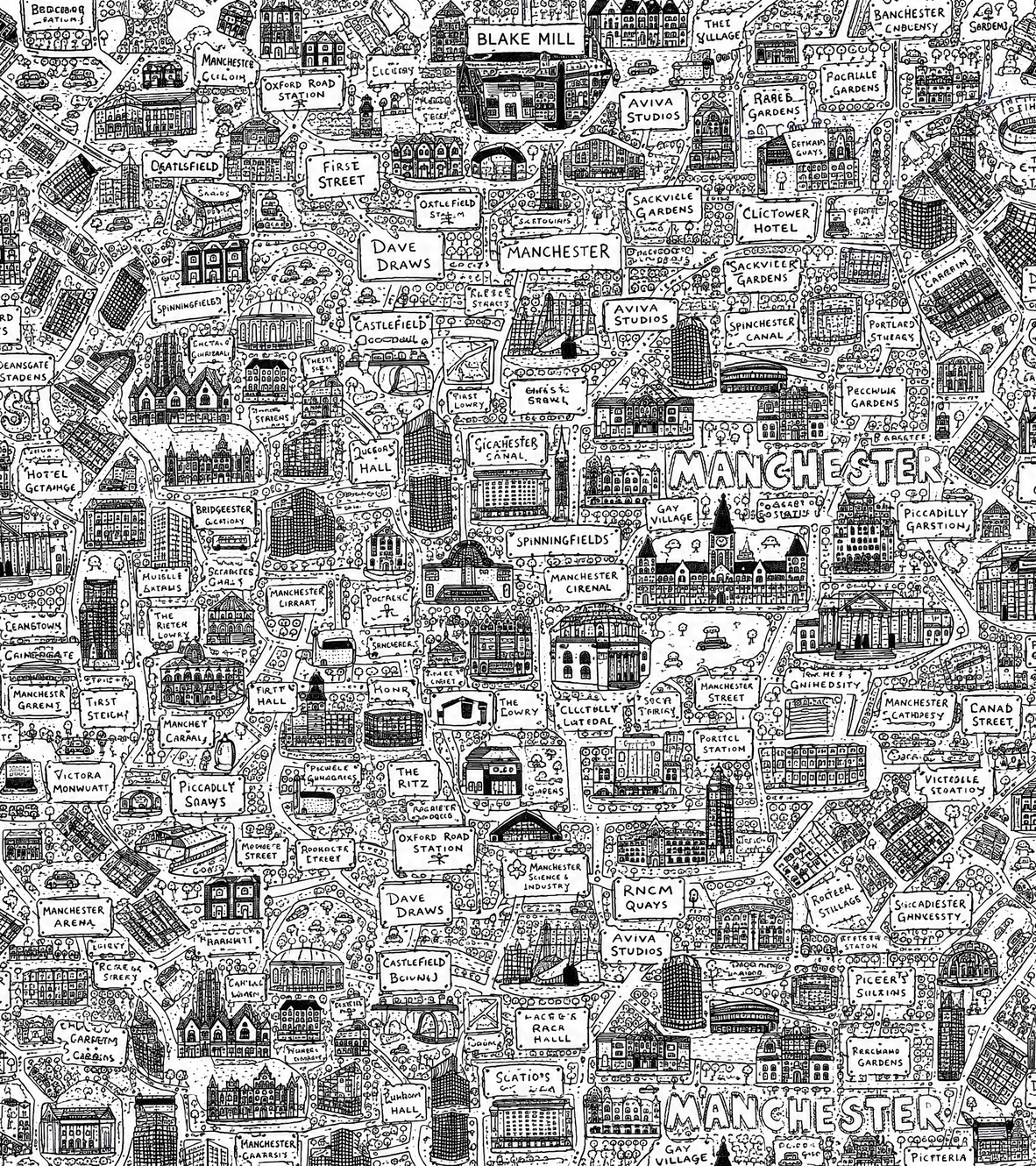 Manchester Doodle print design