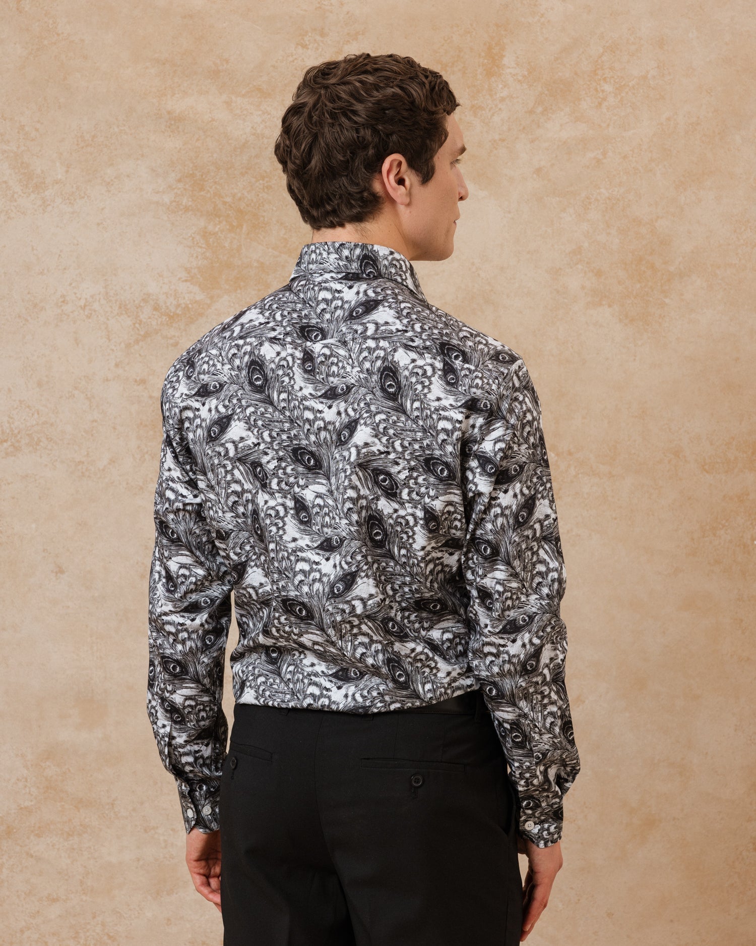 Monochrome Peacock Feathers Shirt - Blake Mill