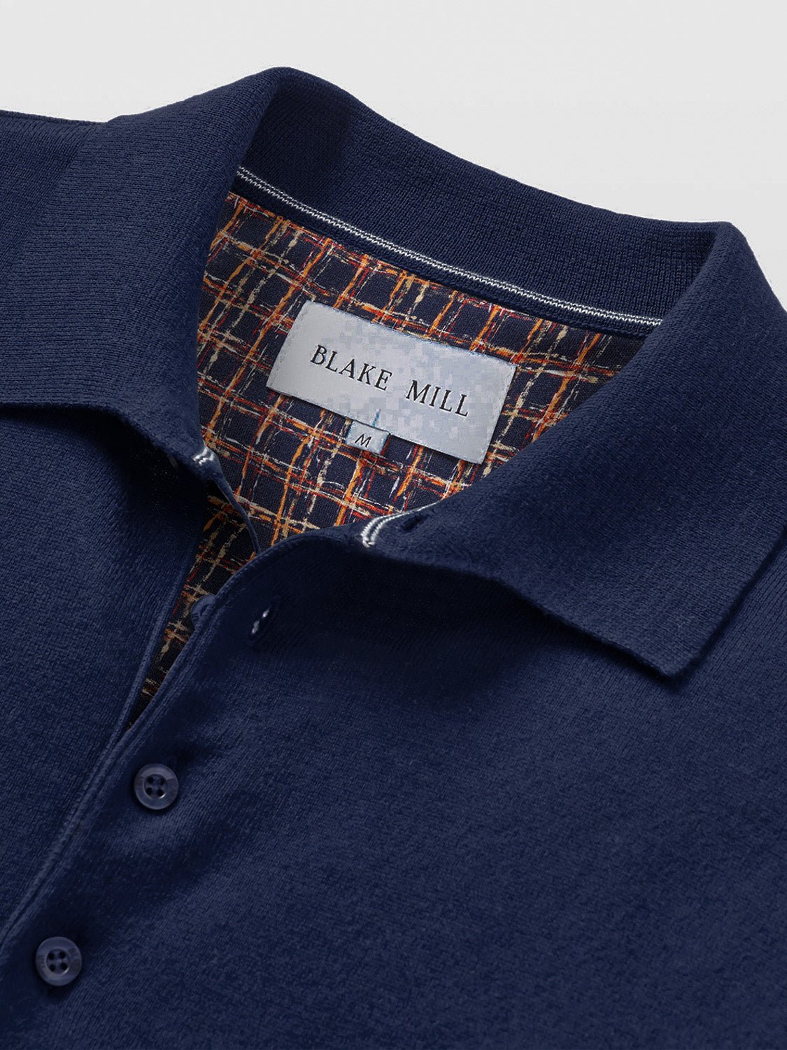 Navy Knit Polo with Check Accents - Blake Mill