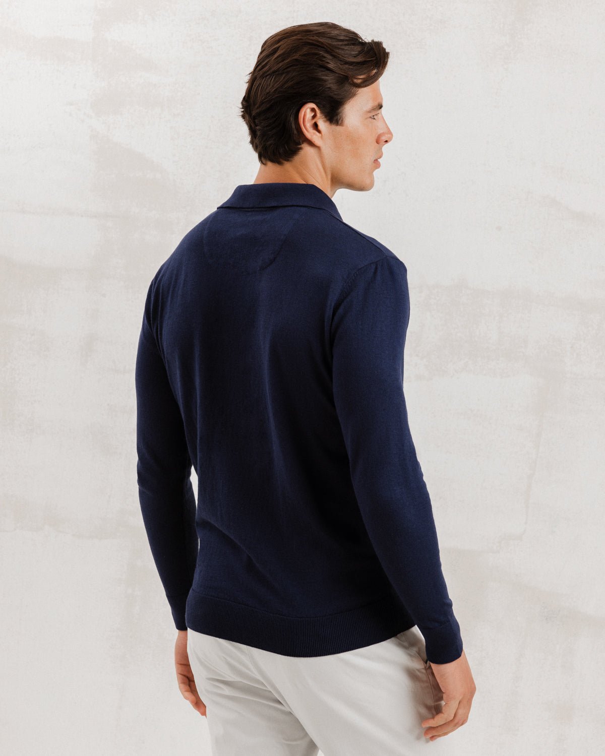 Navy Knit Polo with Check Accents - Blake Mill