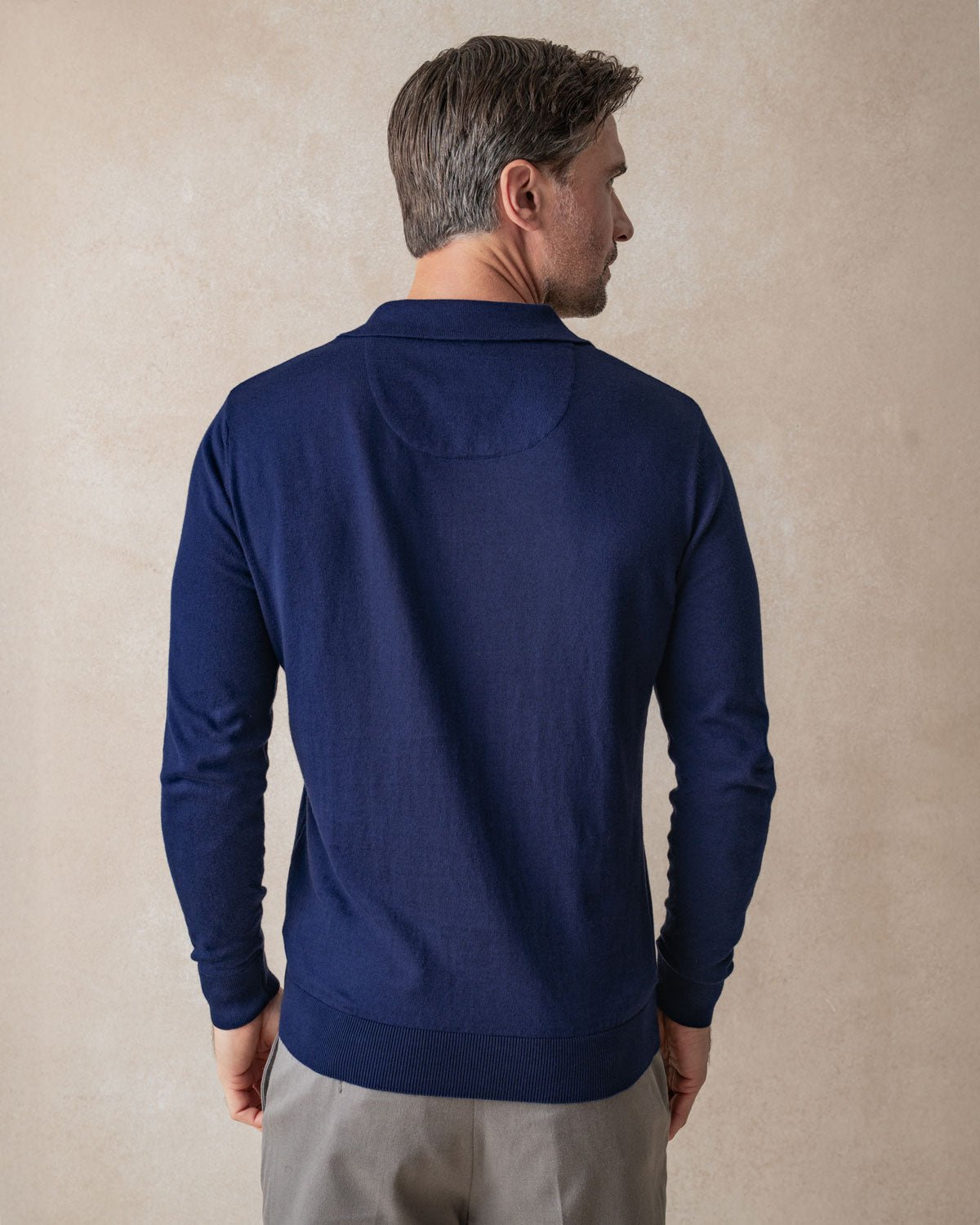 Navy Knit Polo with Check Accents - Blake Mill
