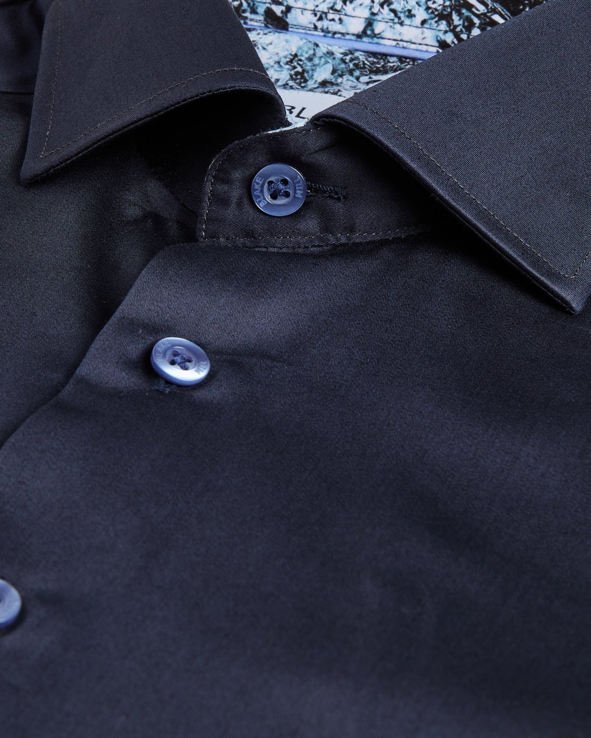 Navy Sateen Shirt with Dark Moon Accents - Blake Mill