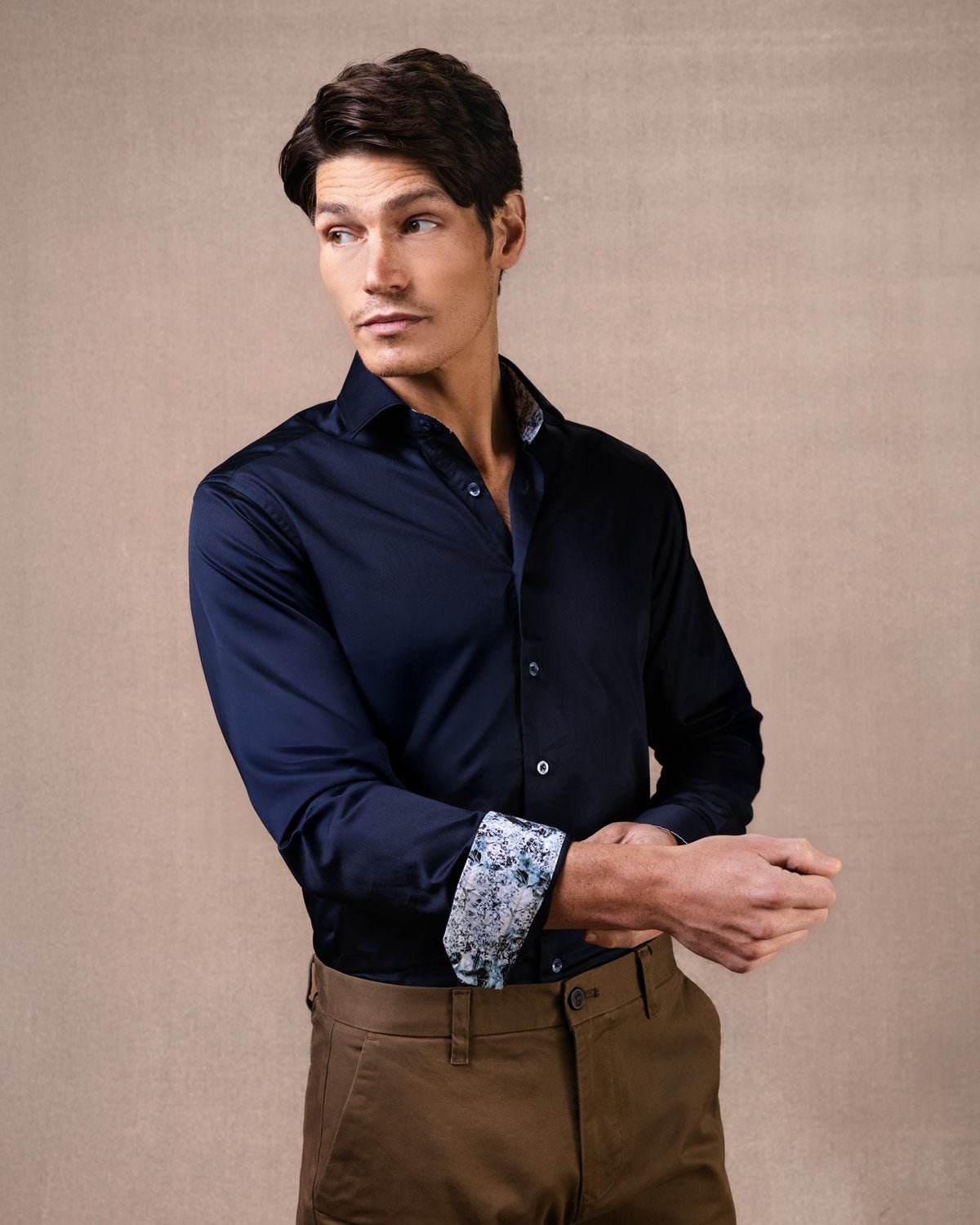 Navy Sateen Shirt with Dark Moon Accents - Blake Mill