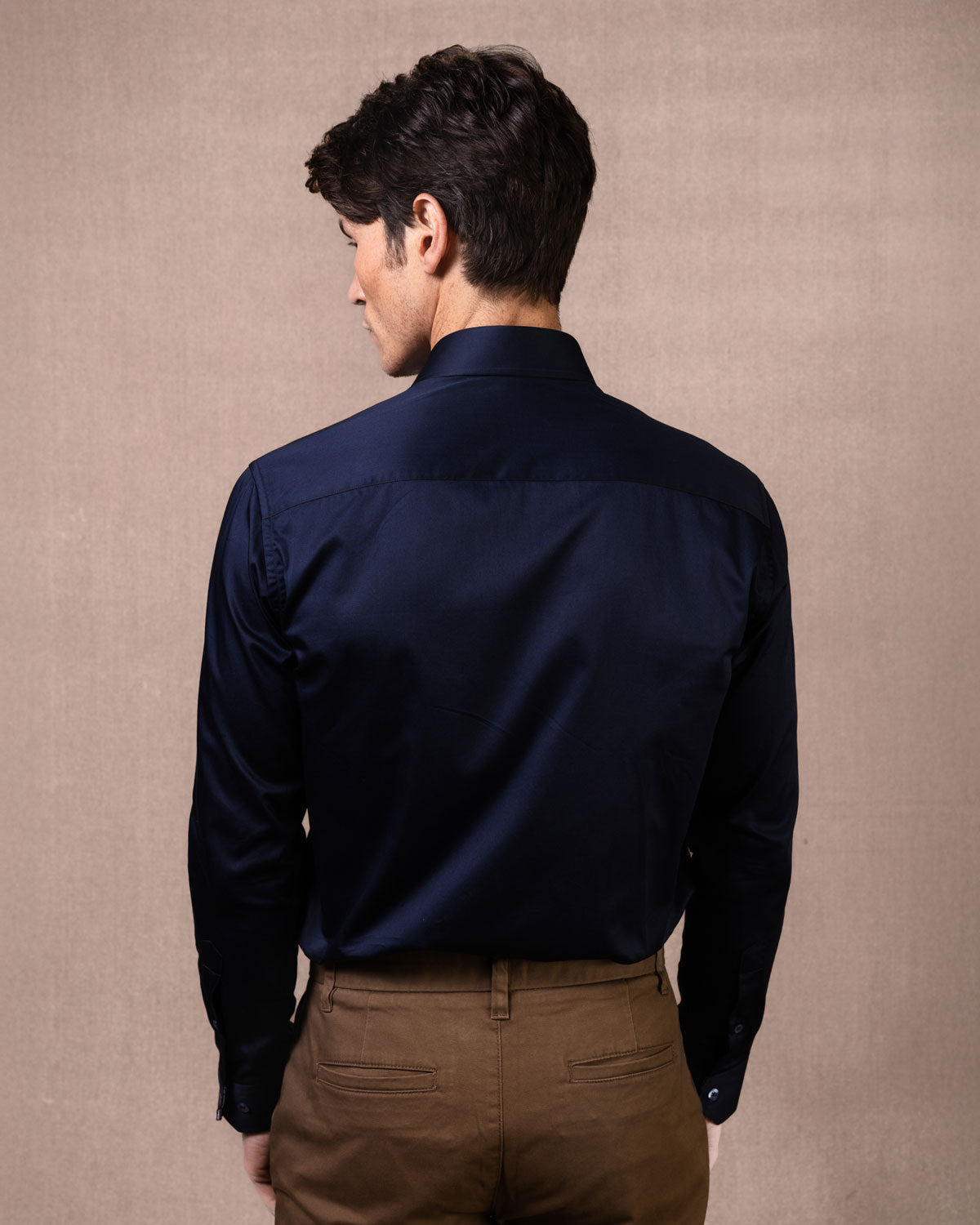 Navy Sateen Shirt with Dark Moon Accents - Blake Mill