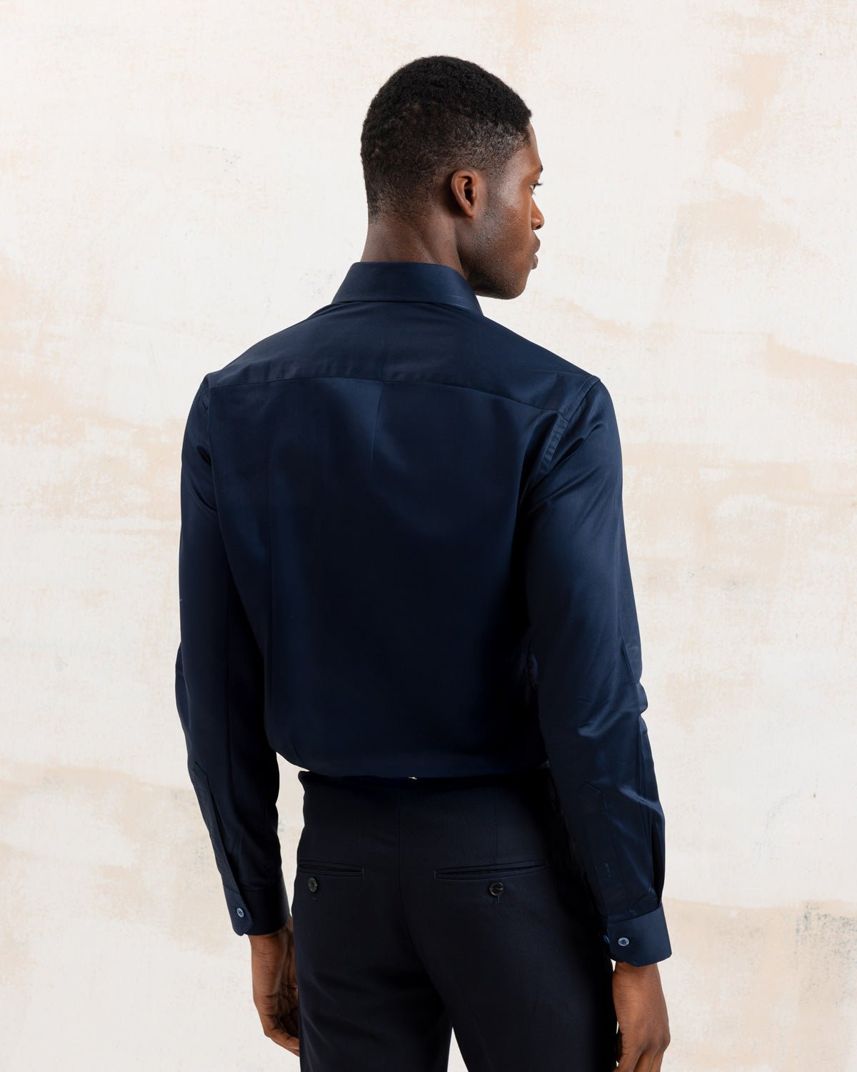 Navy Sateen Shirt with Flowers Under Moonlight Accents - Blake Mill