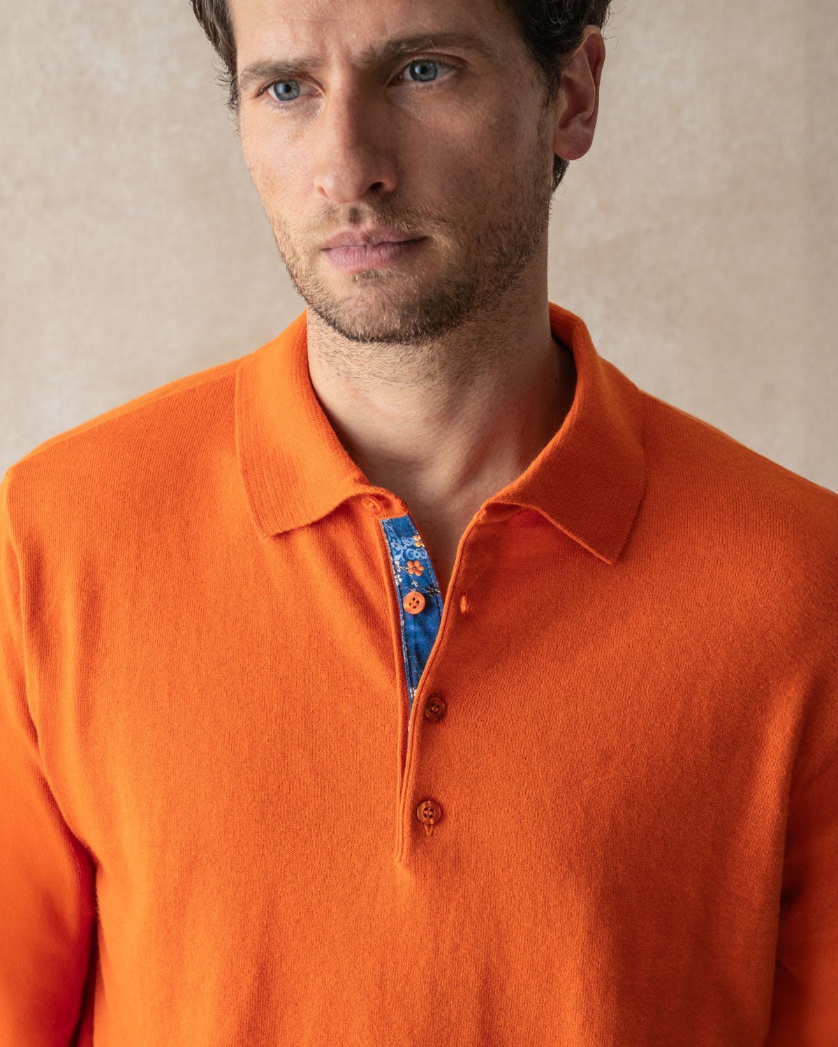 Orange Knit Polo with Flower Accents - Blake Mill