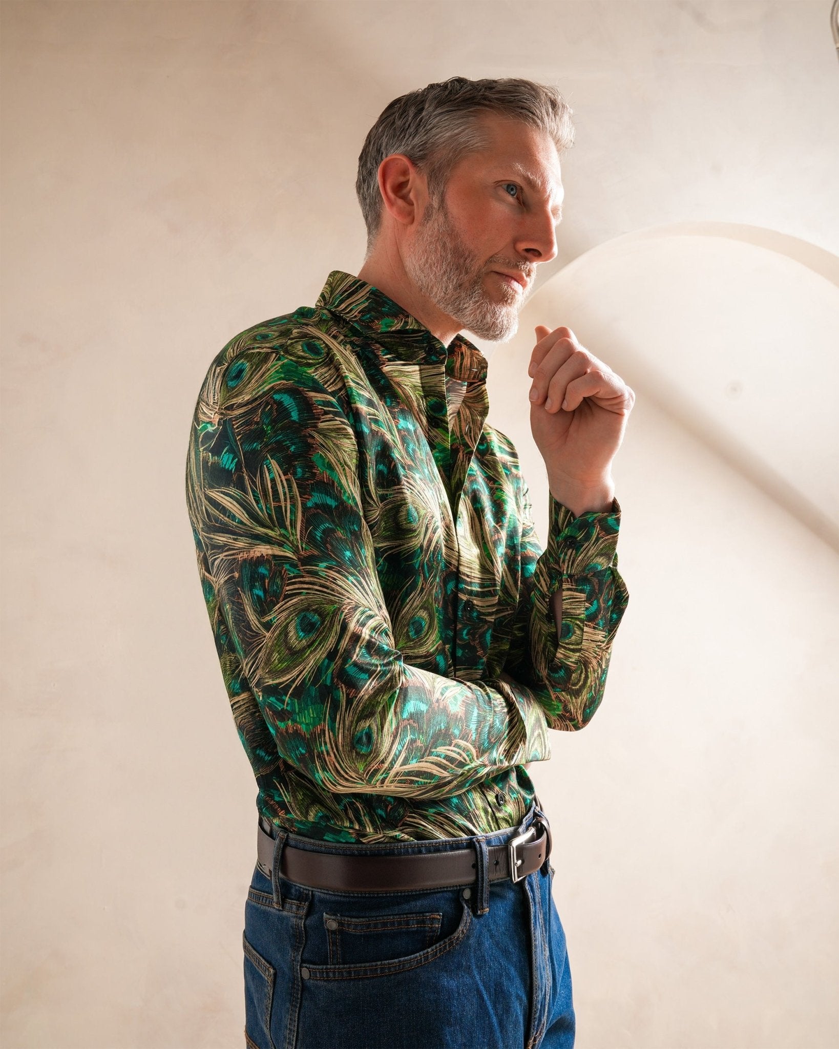 Peacock Feathers Silk Blend Shirt - Blake Mill