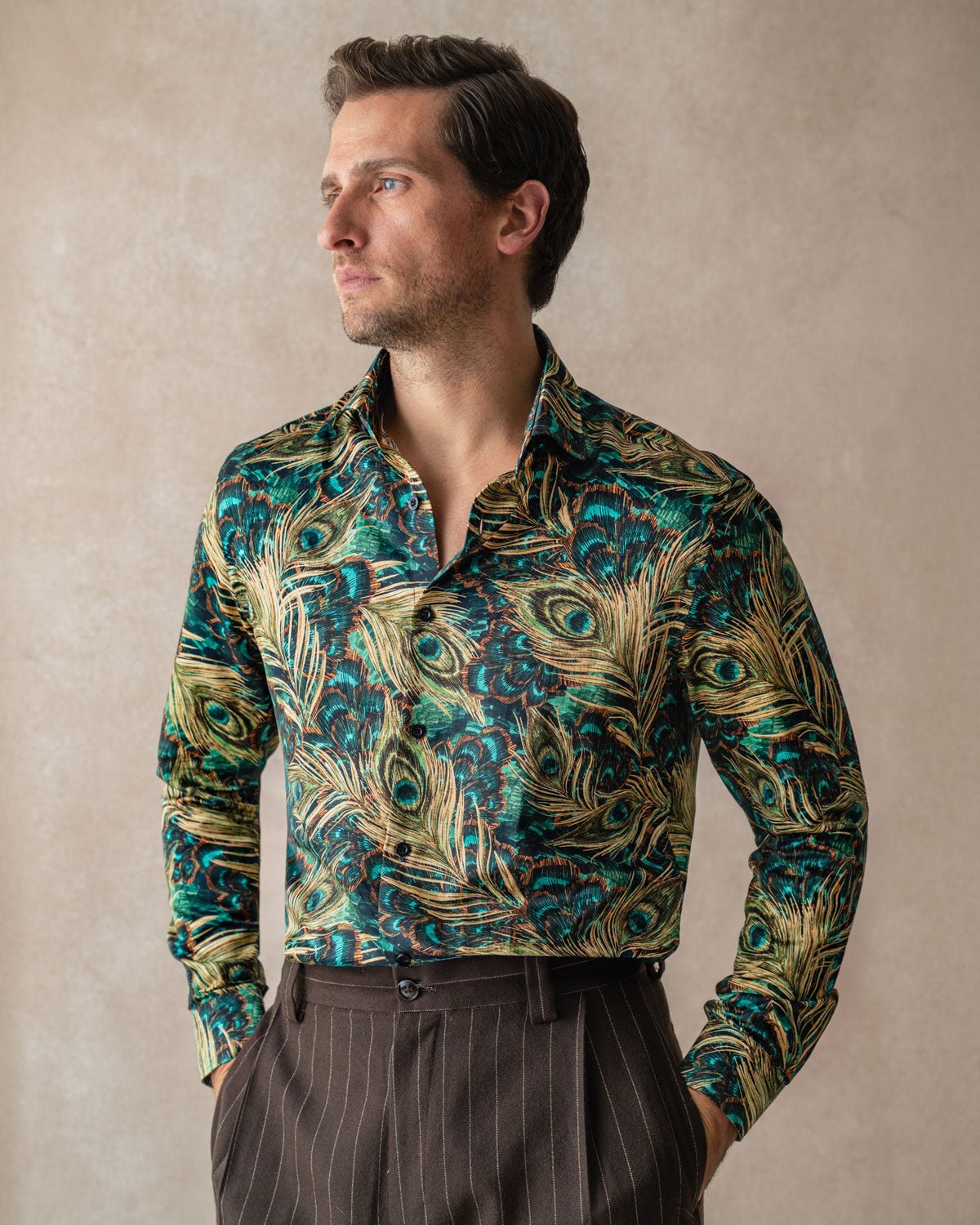 Peacock Feathers Silk Blend Shirt - Blake Mill