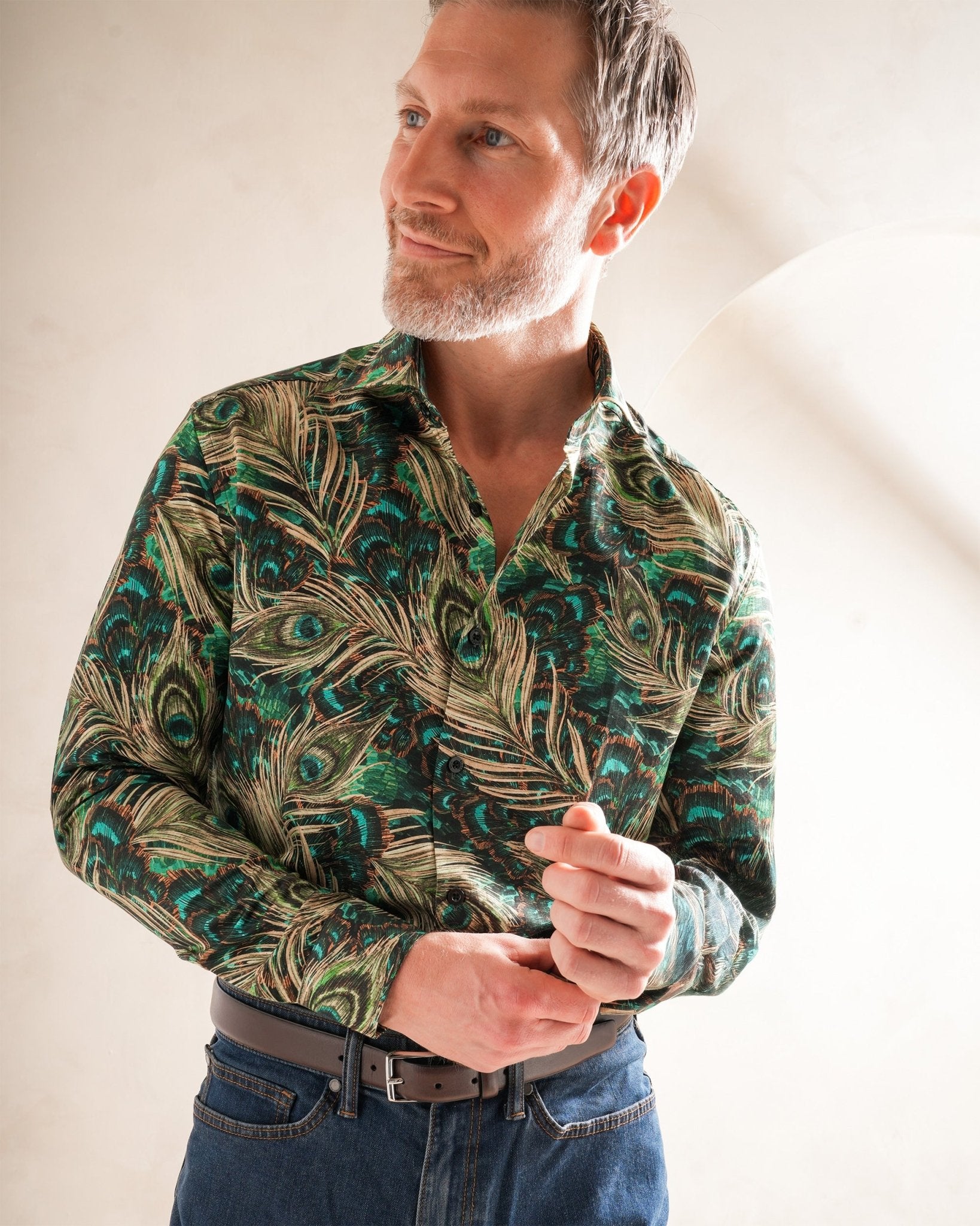 Peacock Feathers Silk Blend Shirt - Blake Mill