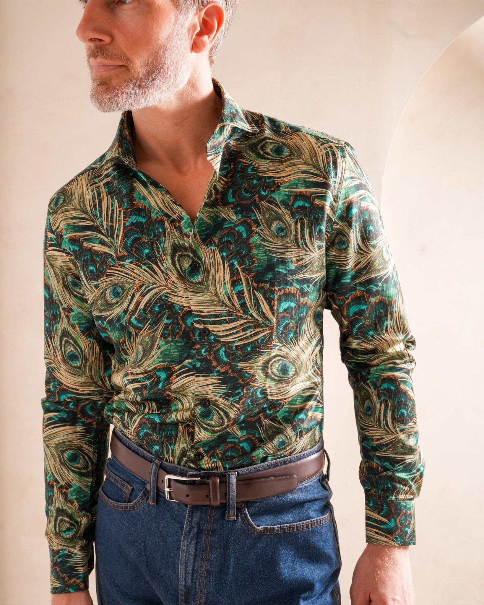 Peacock Feathers Silk Blend Shirt - Blake Mill