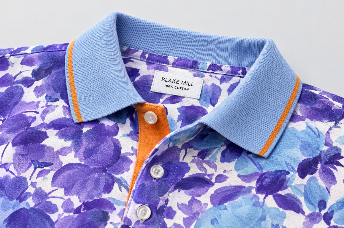 Summer Breeze Printed Polo ribbed collar detail