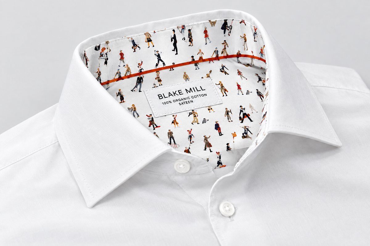 White Sateen shirt with Lowry Accents collar detail
