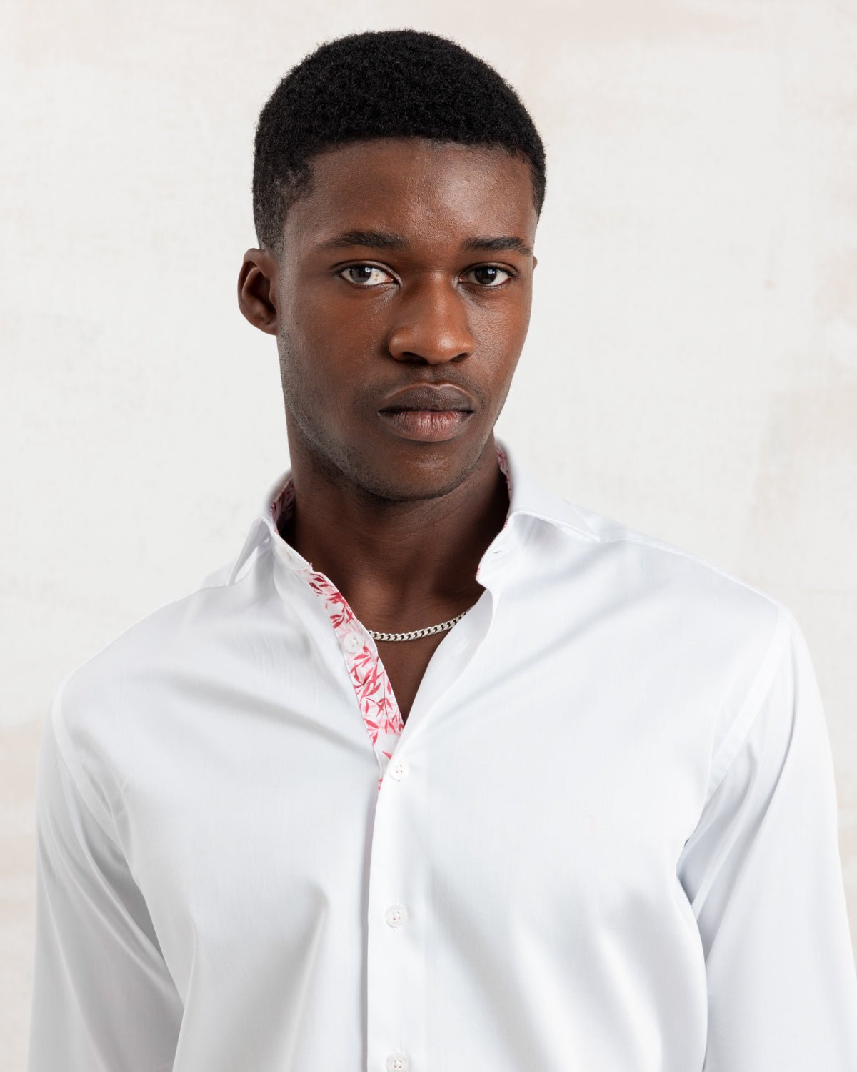 White Sateen Shirt with Pink Savanna Accents - Blake Mill