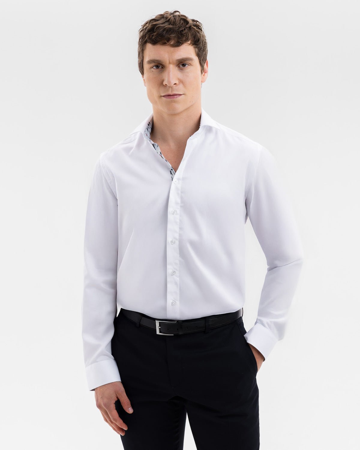 White Sateen with Lowry Blue Accents Shirt - Blake Mill