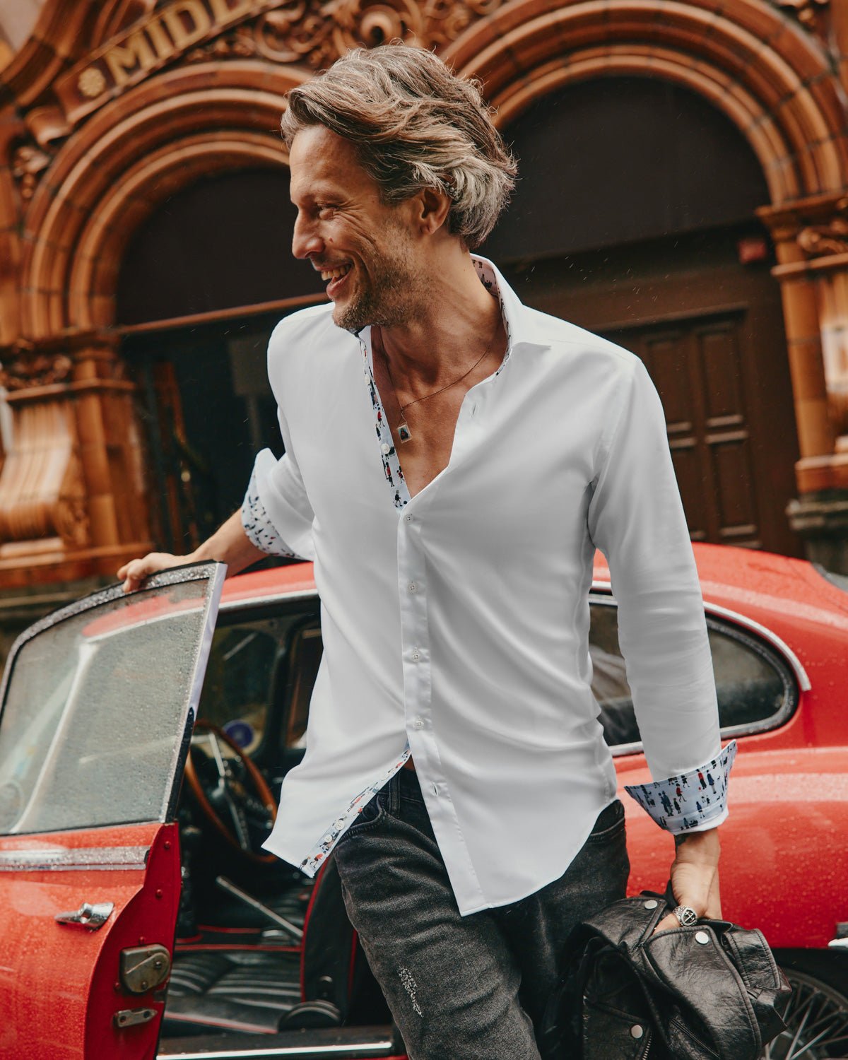 White Sateen with Lowry Blue Accents Shirt - Blake Mill